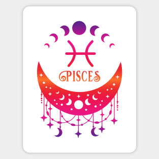 Rainbow Ombre Moon Phases and Pisces Zodiac Symbol Sticker